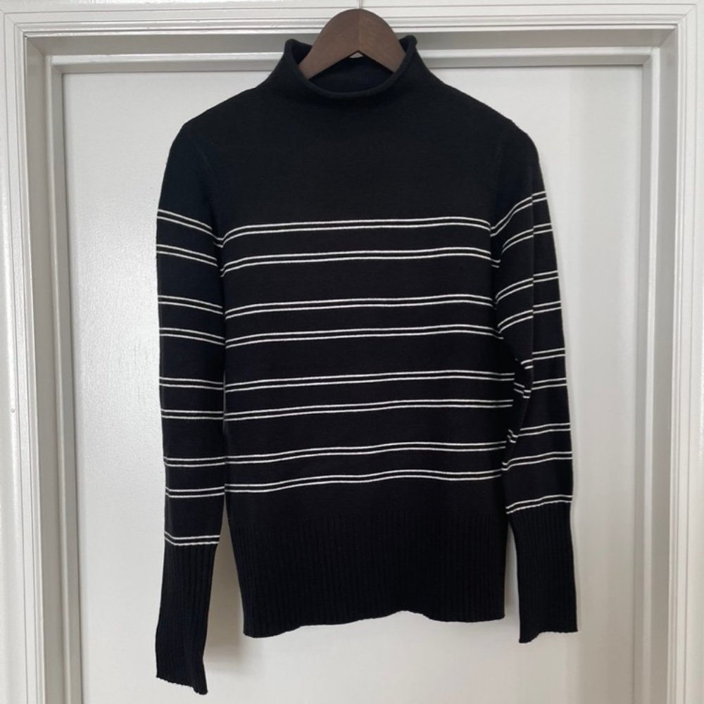 French Connection Black & White Striped Turtleneck Sweater